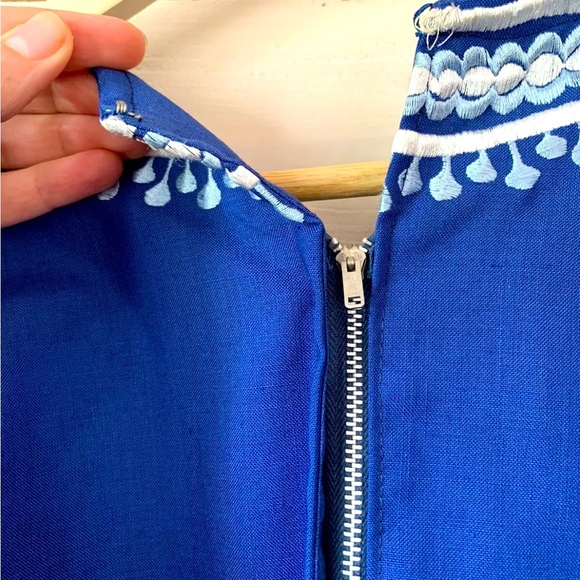 VTG 60s/70s Blue White Angel Sleeve Embroidered Kaftan Dress Sz M - Picture 5 of 6